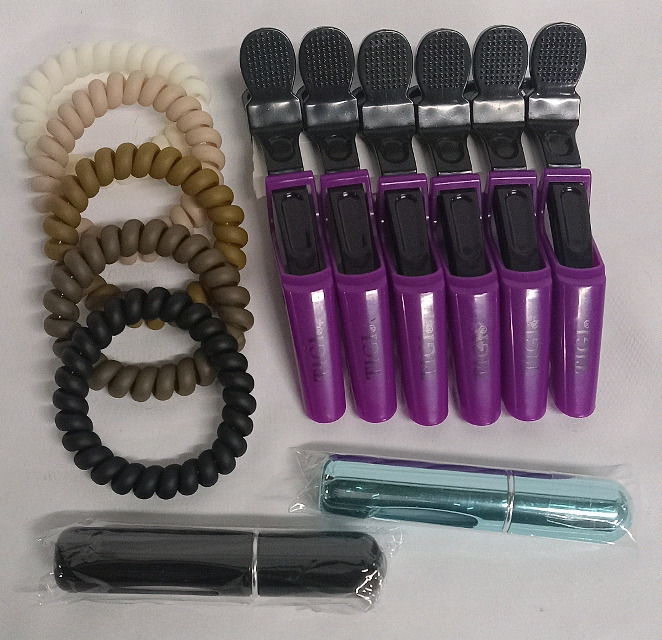 New | Ladies Beauty Lot | Includes Hair Ties, Clips and 2 Perfume to Go Bottles