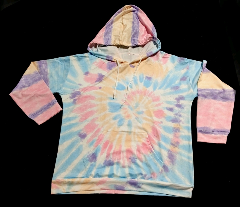 New Lightweight Pastel Tie-Dye Style Printed Hoodie (XXL)