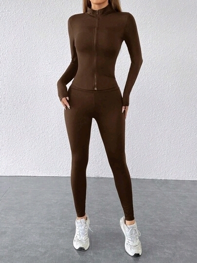 New Petite Small Women's Two Piece Set Sportswear Zip Up Jacket & Leggings