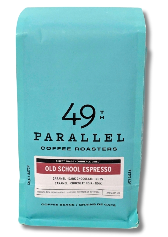 New 49th PARALLEL Coffee Roasters | Whole Bean Small Batch Old School Espresso &bull; Caramel, Dark Chocolate, Nuts &bull; Med Dark Roast | 340g