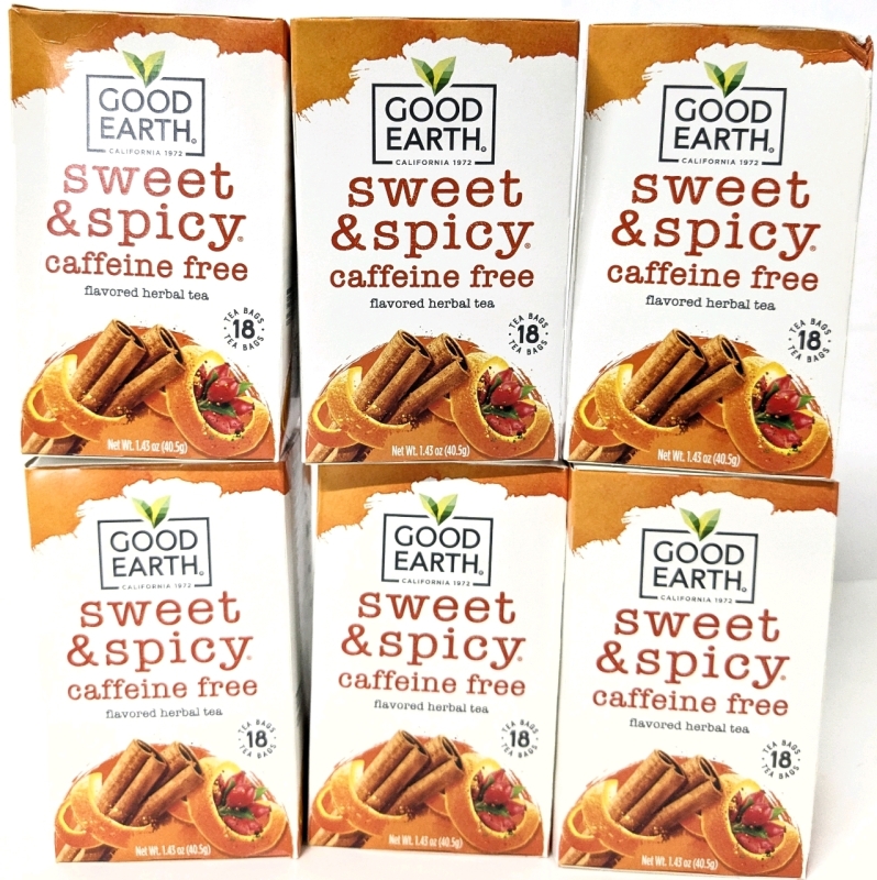 6 New Good Earth SWEET & SPICY Caffeine Free Herbal Tea | 18 Tea Bags per Box, 40.5g ea | Best Buy 1/2025