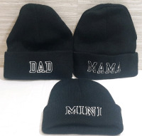 3 New Black Beanies for Family, Dad, Mama & Mini