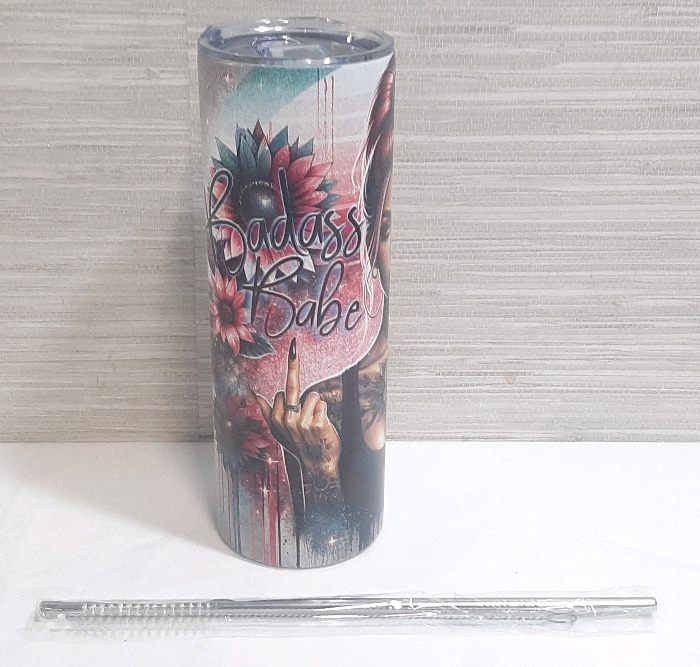 New "Badass Babe" Water Cup w/ Stainless Steel Straw & Cleaning Brush