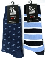 2 New Size 7-12 Men's X2 Six Socks Silver Cotton Blend Socks : Paisley Blue & Alumni Blue