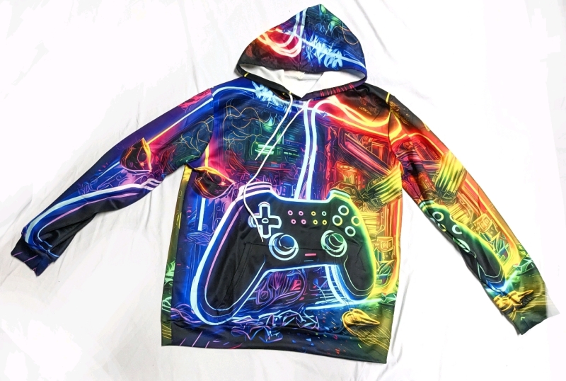 New Size XL Men's Lightweight Neon Gamer Graphic Hoodie