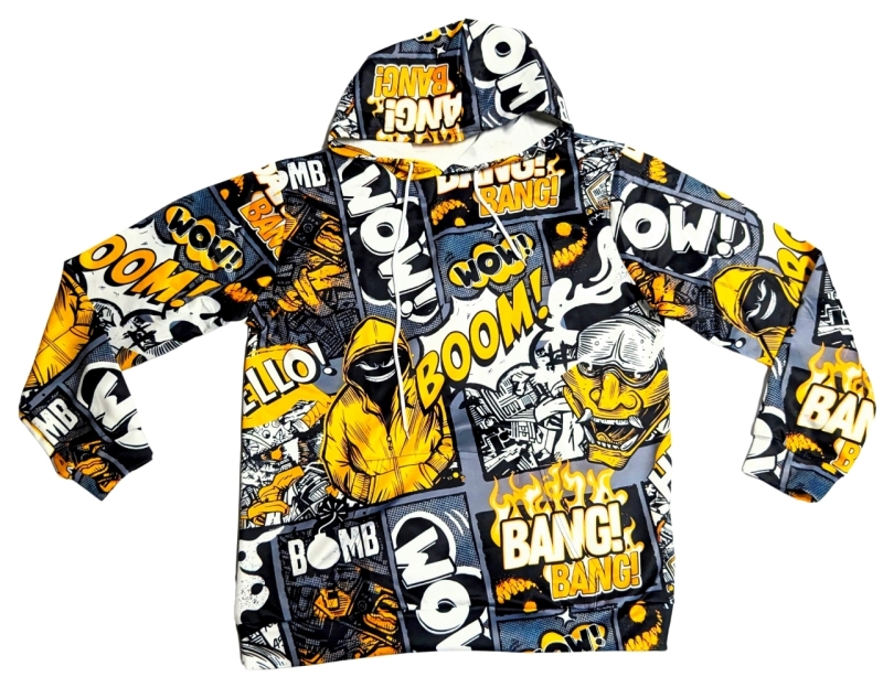 New Size XL Men's Lightweight Graffiti Comic Book Sound Effects Graphic Hoodie
