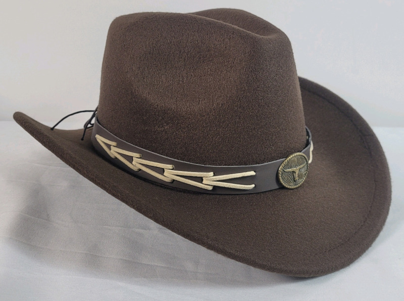 New - Sz. 7 1/8 Unisex Felt American Style Cowboy Hat , Brown