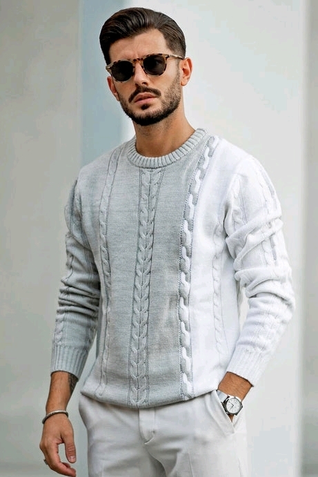 New Size Small Men's NOVA MEN Cody Cable Knit Sweater : Heather Grey