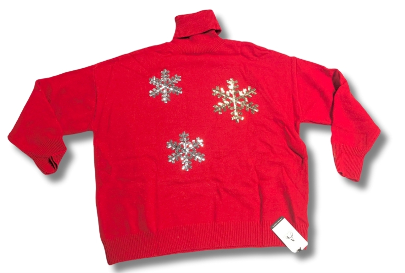 New Size XL Women's Anewsta Knitted Turtleneck Sweater with Sequin Snowflakes