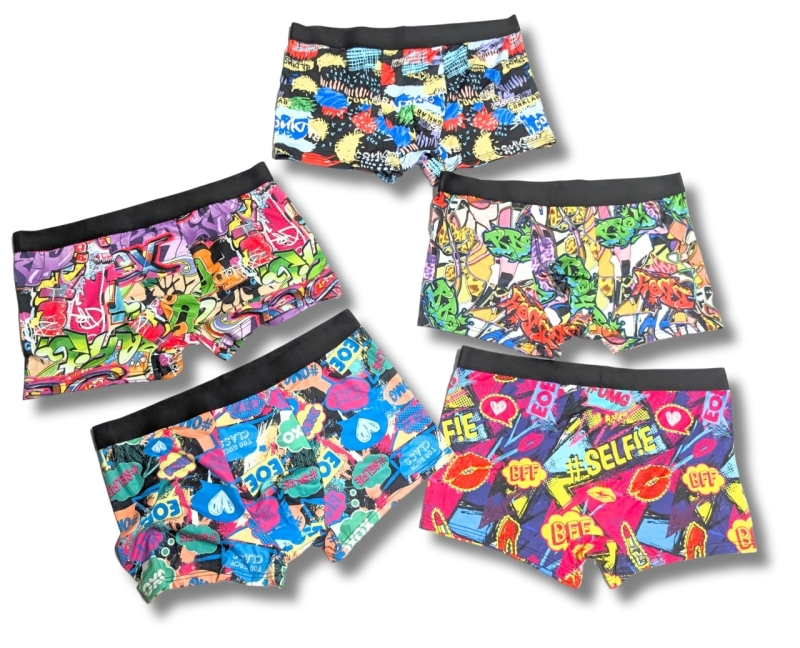 5 New Pairs XXL Men's Colorful Graffiti Boxer Briefs