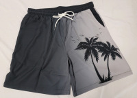 New - Sz. Large Men's Grey/Black Swimming Shorts w/Elastic Waist & Tie-Up String
