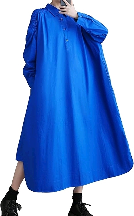 New Size 0XL Women's Oversized Solid Color Long Sleeve Flowy Irregular Hem Dress