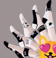 5 New Pairs O/S Teen/Ladies Mesh Top Cute Cat Ankle Socks