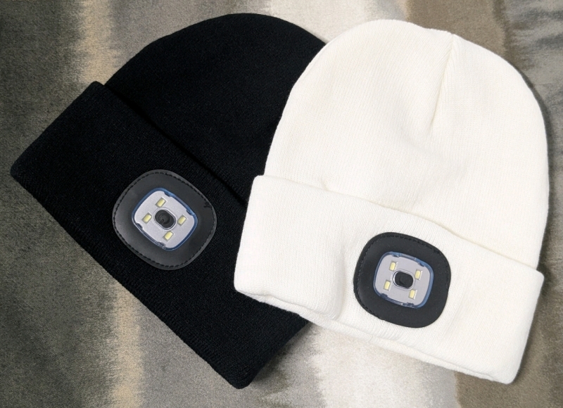 2 New O/S Knitted Beanies with Super Bright LED Lights