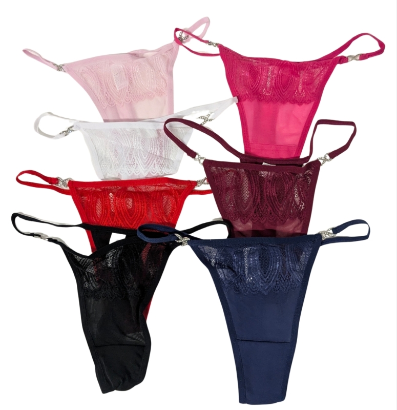 7 New Size Medium Women's Lace Diamond Detailed Seamless Mesh Thong Underwear