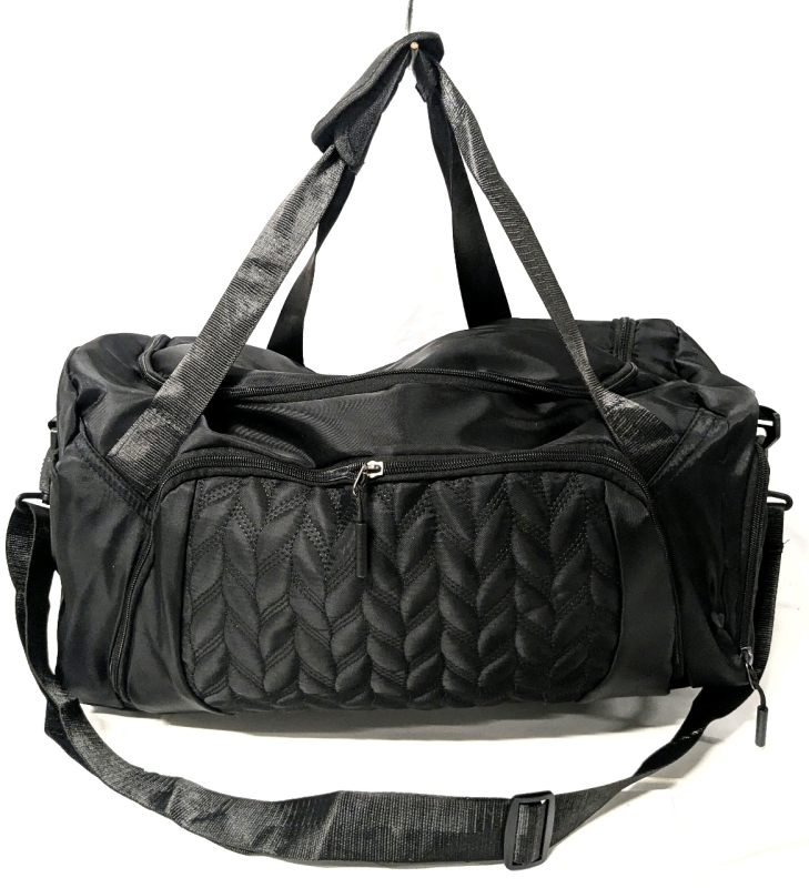 New Black Duffle Bag with Crossbody Strap & Gym Shoe / Clothes Pocket on Side | 19.75" x 6 25" x 9.5"