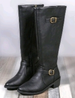 New Size 40 Women's Vegan Leather Calf-High Heeled Boots with Side Zipper Access