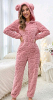 New - Sz. Small Pink w/Hearts Hooded Zipper Front Flannel Sleep Onesie
