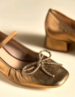 New Size 38 Womens ANTHROPOLOGIE HL Maeve Crystal Bow Ballet Heels (Bronze) | Retails Over $100