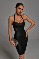 New Size Medium BELLA BARNETT Halter Black Metallic Cocktail Dress - Black | Retails Over $140!