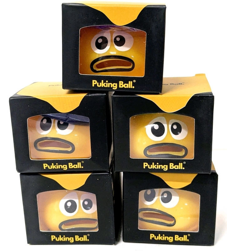 5 New PUKING BALL Toys with Packet of Slime and Slime Storage Bag Each! | Balls Approx 1.5" Tall ea
