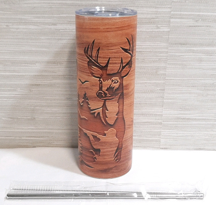 New Refillable Wilderness Themed Water Bottle w/ Stainless Steel Straw & Brush Cleaner