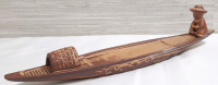 New Ceramic Incense Holder Boat Fisherman Sculpture (10" Long)
