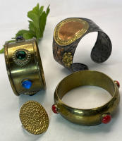 3 Vintage Statement Bangles Medalian Style Ring