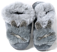 New Size 36-37 Womens Sparkle Bunny Super Soft Faux Fur Trim Slippers w Non-Slip Bottoms