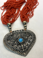 Exquisite Vintage Multi-strand Tibetan Red Coral Necklace w / Pendant Statement Necklace