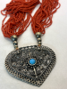 Exquisite Vintage Multi-strand Tibetan Red Coral Necklace w / Pendant Statement Necklace