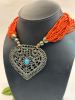 Exquisite Vintage Multi-strand Tibetan Red Coral Necklace w / Pendant Statement Necklace - 3