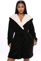 New - Sz. L/XL Women's FashionNova Breakfast In Bed Hoodie Plush Robe - Black