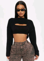New - Sz. XL Women's FashionNova Catching Flights Should & Arms Sweater , Black