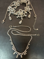 5 Station Statement Modern Rhinestone Necklace Vintage Rhinstone Line Necklace