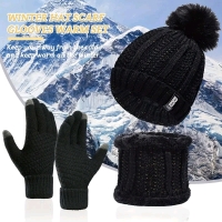 New 3 Piece sz O/S Adult Winter Hat, Neck Warmer & Gloves with Touch Screen Fingers