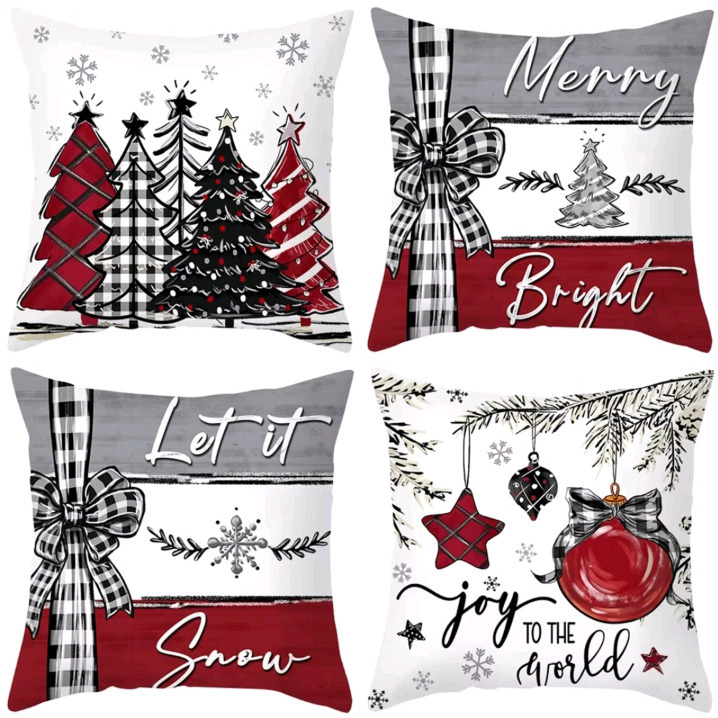 4 New | Square Decorative Christmas Themed Pillow Cases