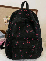 New | Womens Corduroy Casual Fresh Cherry Blossom Print Backpack