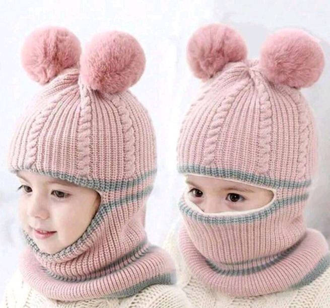New | Kids Knit Balaclava W/ Pom Poms