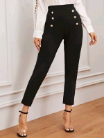 New Size Large Women's Classy Button-Front Detail Elastic Waist Pants