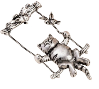 Large Articulated Swinging Cat Brooch Minimalist Adorable