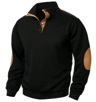 New - Sz. XXL Men's Casual Sweatshirt Casual Long Sleeve Collar Button Pullover Sweatshirts , Black