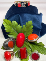 6 Red Stone Large Rings Stone Flex Bracelet