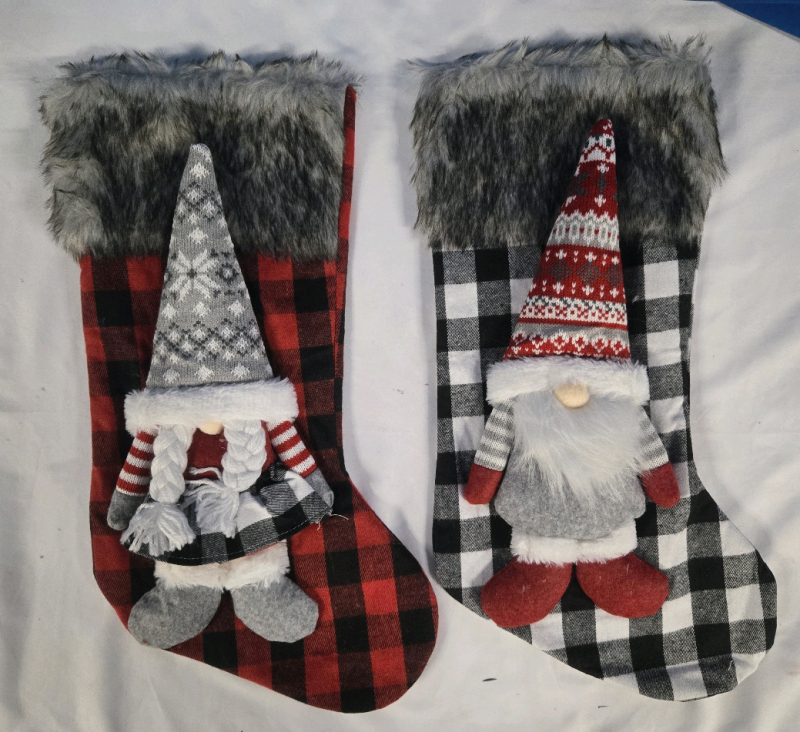 2 New | Large Christmas Stockings W/ Gnome Design