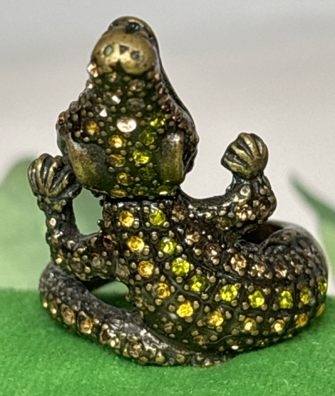 Vintage Rhinestone Alligator Statement Ring Size 9