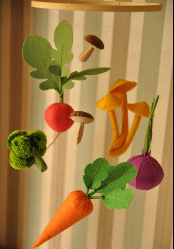 New | Baby Mobile W/ Felt Fruits & Vegetables