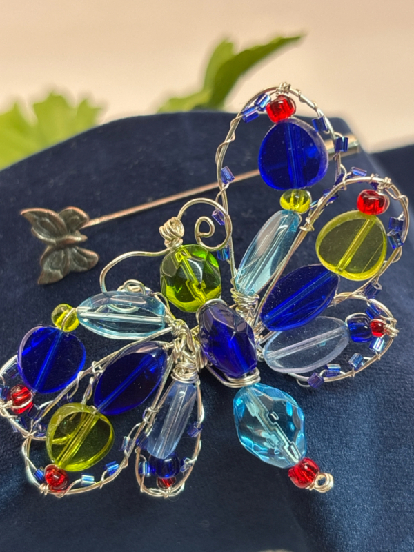 Beautiful Art Glass Wire Wrapped Butterfly Brooch Vintage Butterfly Stick Pin