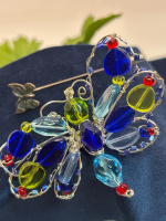 Beautiful Art Glass Wire Wrapped Butterfly Brooch Vintage Butterfly Stick Pin