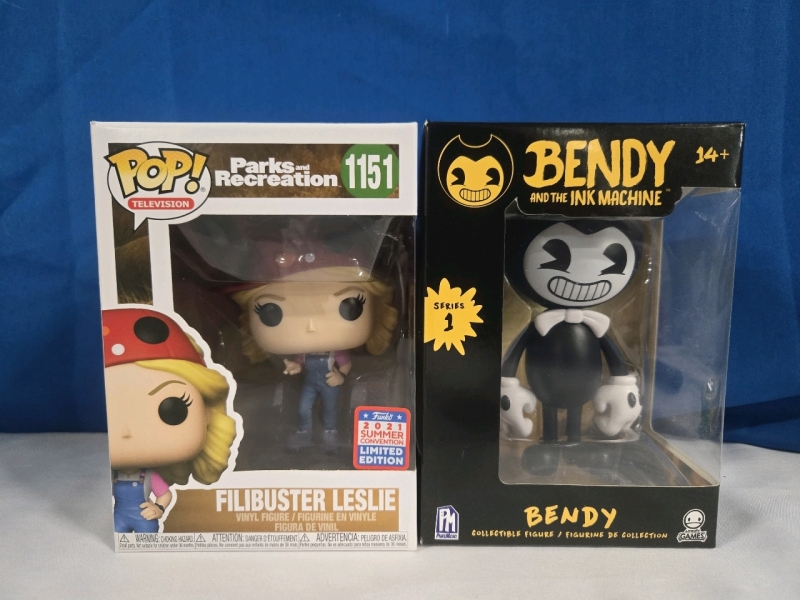 New | #1151 Parks Recreation Filibuster Leslie 2021 Limted Edition Vinyl Figure 4" Tall | & Bendy The Ink Machine Collectible Figure 4" Tall