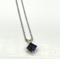 New | 14KT White Gold Natural Iolite Pendant with Sterling Silver Chain, Retail $350.00.